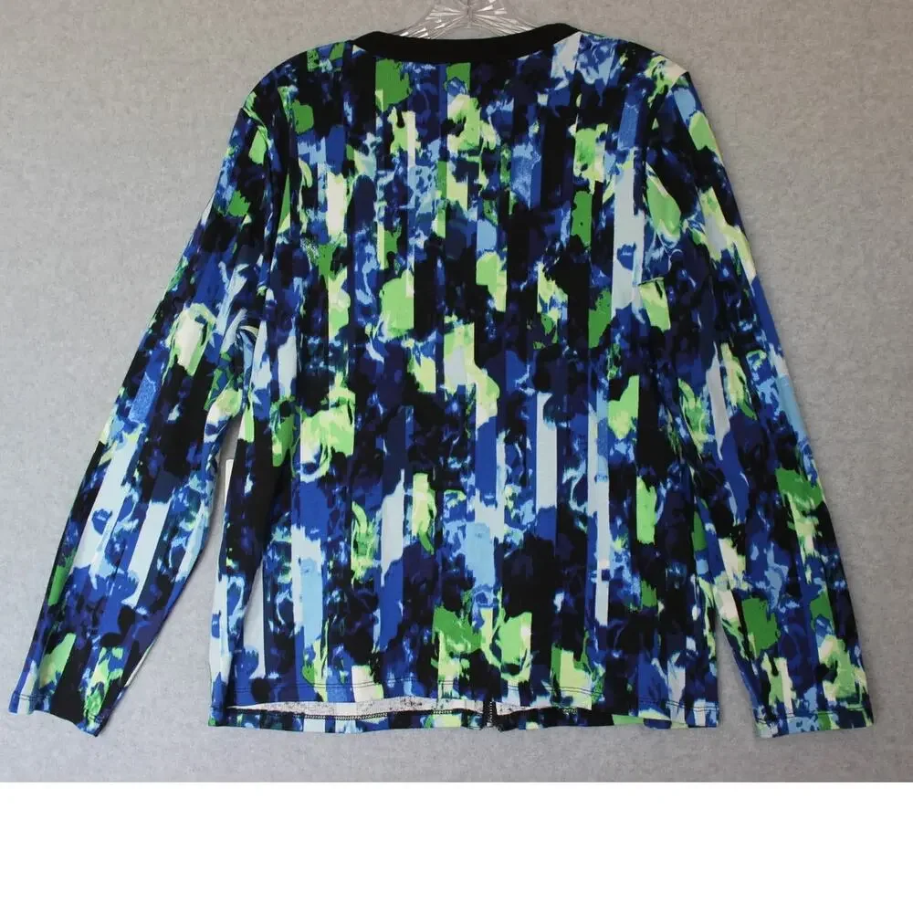 Rafaella Womens Jacket Large Lotus Blossom Print St Tropez Blue‎ NWT